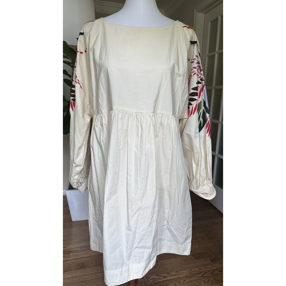 FREE PEOPLE Mini Obsessions Embroidered Dress Ivory Women's Size Large - Picture 6 of 9